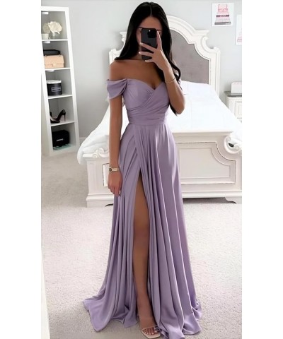 Off The Shoulder Satin Bridesmaid Dresses Long with Slit Detachable Spaghetti Straps Formal Dresses for Wedding Teal $36.39 D...