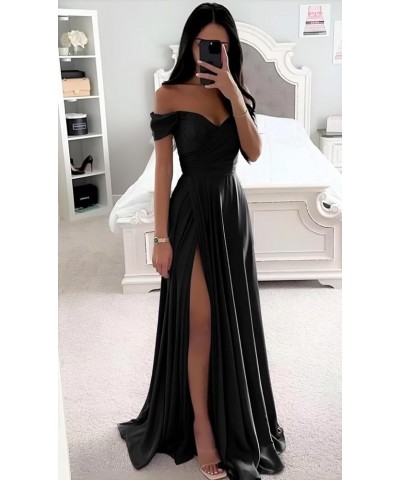 Off The Shoulder Satin Bridesmaid Dresses Long with Slit Detachable Spaghetti Straps Formal Dresses for Wedding Teal $36.39 D...