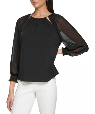 Women's Knit Long Sleeve Blouse Black $39.77 Blouses