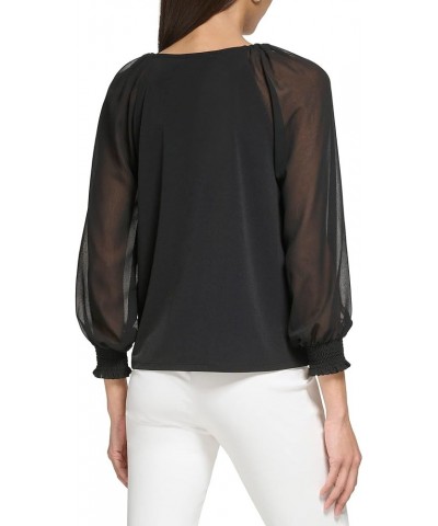 Women's Knit Long Sleeve Blouse Black $39.77 Blouses