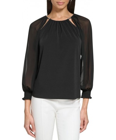 Women's Knit Long Sleeve Blouse Black $39.77 Blouses