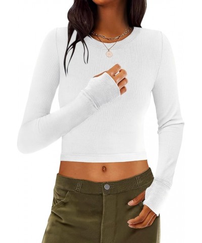 Women's Sleeveless Racerback Tank Top Basic Crewneck Ribbed Knit Fitted Crop/Tunic Tops Long Sleeve Crop White $11.00 Tanks