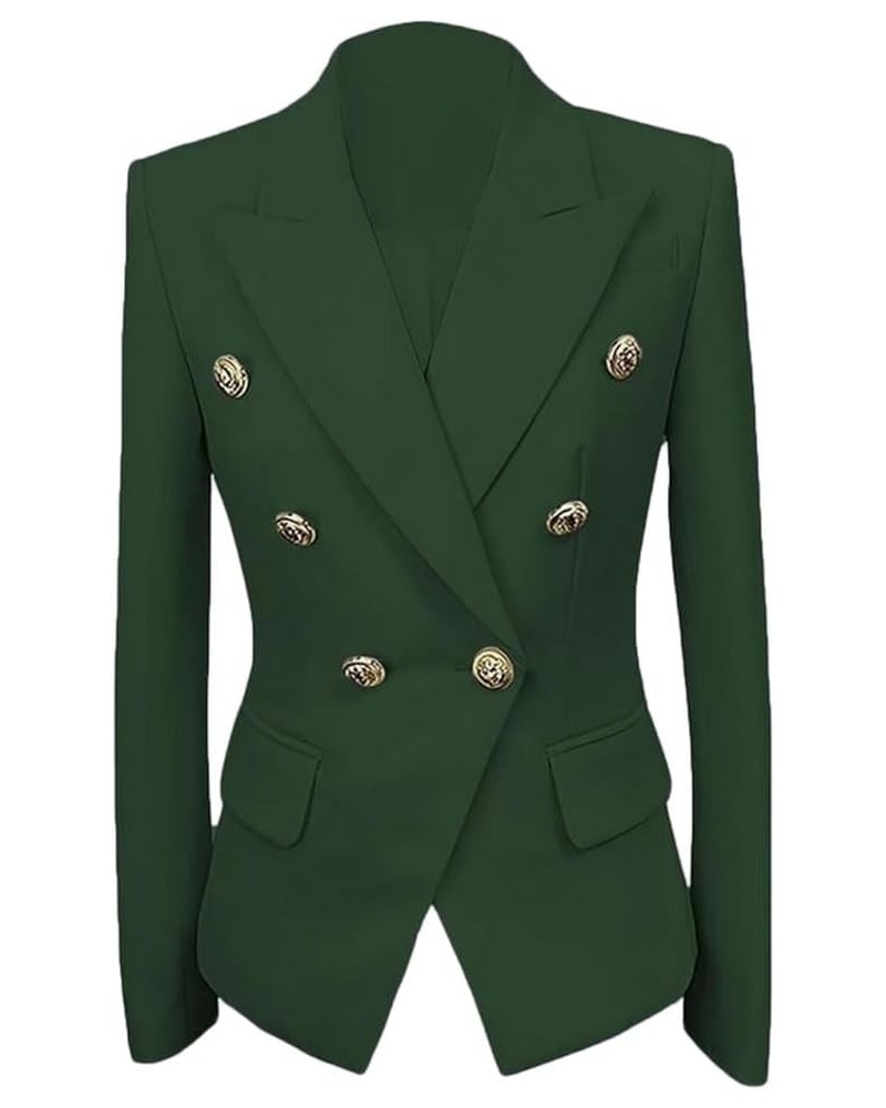 Womens Double Breasted Blazer Jacket Slim Fit Business Suit Jacket for Work Casual Wear Coat Dark Green $14.40 Blazers