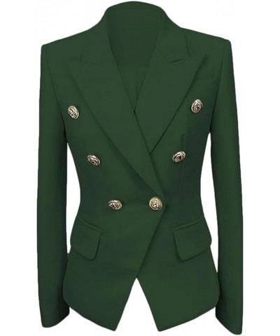 Womens Double Breasted Blazer Jacket Slim Fit Business Suit Jacket for Work Casual Wear Coat Dark Green $14.40 Blazers