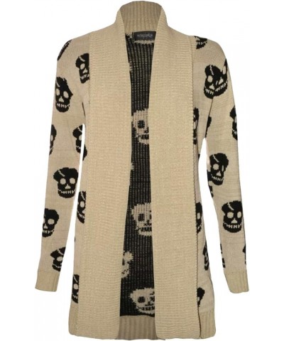 Women Ladies Halloween Skull Skeleton Print Open Front Knitted Cardigan Stone $21.16 Sweaters