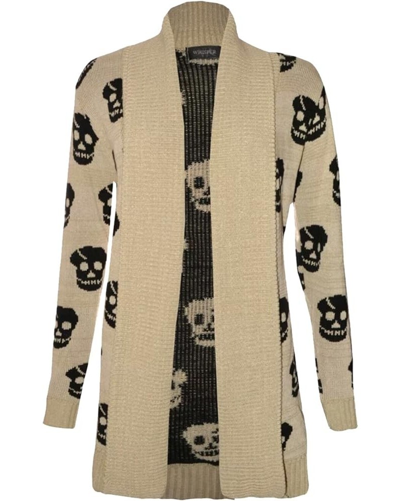 Women Ladies Halloween Skull Skeleton Print Open Front Knitted Cardigan Stone $21.16 Sweaters