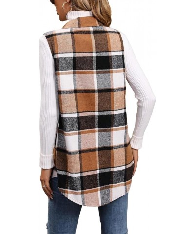 Plaid Vest For Women 2024 Spring Summer Lightweight Fully Lined Womens Long Fashion Casual Jacket With Pockets Khaki Brown $2...