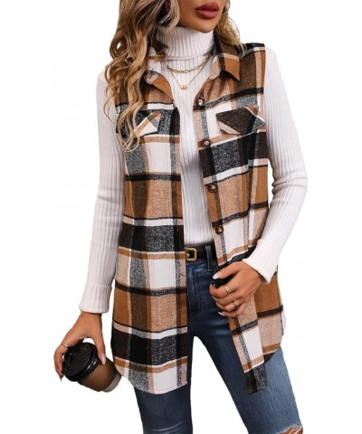 Plaid Vest For Women 2024 Spring Summer Lightweight Fully Lined Womens Long Fashion Casual Jacket With Pockets Khaki Brown $2...