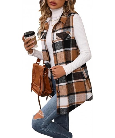 Plaid Vest For Women 2024 Spring Summer Lightweight Fully Lined Womens Long Fashion Casual Jacket With Pockets Khaki Brown $2...