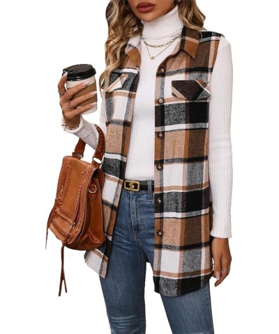 Plaid Vest For Women 2024 Spring Summer Lightweight Fully Lined Womens Long Fashion Casual Jacket With Pockets Khaki Brown $2...