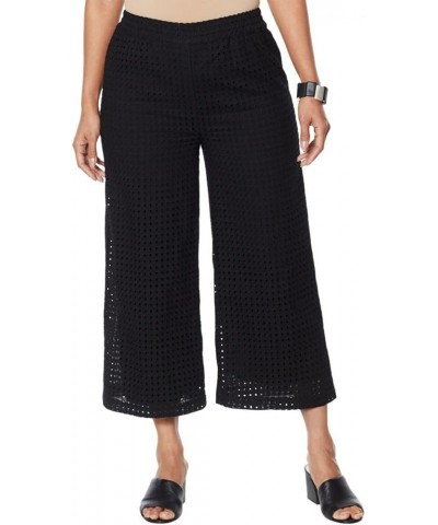 Women's Lined Eyelet Pull On Crop Pants Black $12.90 Pants