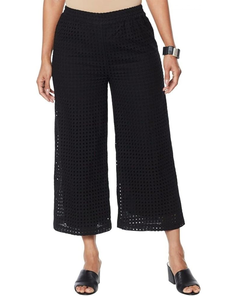 Women's Lined Eyelet Pull On Crop Pants Black $12.90 Pants