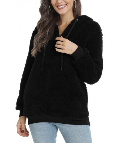 Womens Long Sleeve Fuzzy Hoodies Warm Fleece Pullover Sweaters Zipped Up with Pocket Black $21.44 Hoodies & Sweatshirts