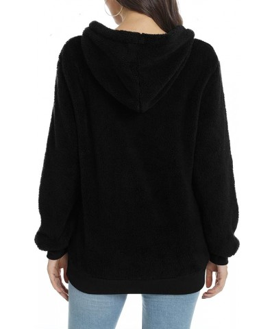 Womens Long Sleeve Fuzzy Hoodies Warm Fleece Pullover Sweaters Zipped Up with Pocket Black $21.44 Hoodies & Sweatshirts