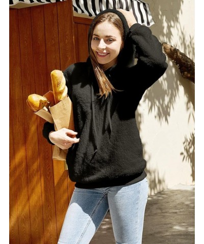 Womens Long Sleeve Fuzzy Hoodies Warm Fleece Pullover Sweaters Zipped Up with Pocket Black $21.44 Hoodies & Sweatshirts