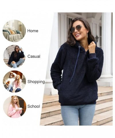 Womens Long Sleeve Fuzzy Hoodies Warm Fleece Pullover Sweaters Zipped Up with Pocket Black $21.44 Hoodies & Sweatshirts