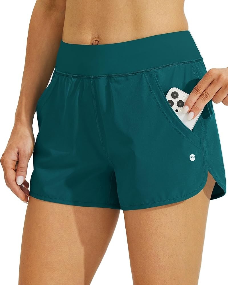 Women's 3" Swim Board Shorts Swimming Bottoms with Brief Liner Quick Dry UPF 50+ X-Small Teal $16.32 Swimsuits