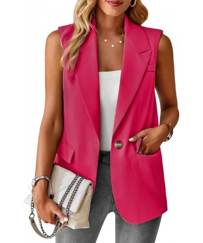 Women's Sleeveless Blazer Vest Casual Open Front Button Vest Lapel Office Cardigan Blazer With Pockets Rose $21.15 Vests