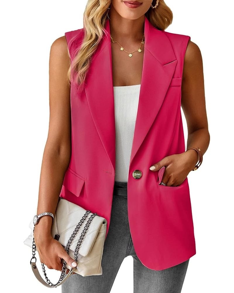 Women's Sleeveless Blazer Vest Casual Open Front Button Vest Lapel Office Cardigan Blazer With Pockets Rose $21.15 Vests