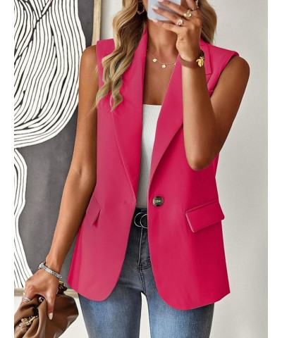 Women's Sleeveless Blazer Vest Casual Open Front Button Vest Lapel Office Cardigan Blazer With Pockets Rose $21.15 Vests