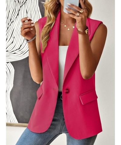 Women's Sleeveless Blazer Vest Casual Open Front Button Vest Lapel Office Cardigan Blazer With Pockets Rose $21.15 Vests