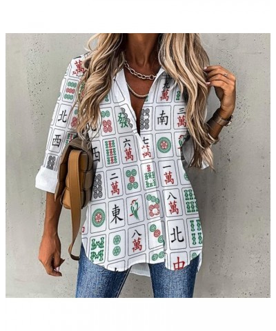 Chinese Mahjong Women's Shirt Long Sleeve Button Down Blouse V Neck Casual Shirts Tops 4X-Large Style $15.08 Blouses