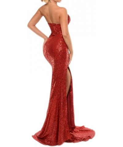 Women's Mermaid Evening Dress With Slit Sequins Prom Gown White B $41.15 Dresses