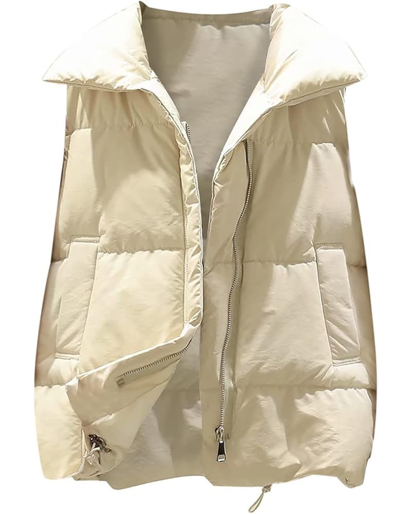 Puffer Vest for Women Stand Up Collar Down Vest Lightweight Padded Gilet Zip Quilted Vest Winter Sleeveless Coat 03beige Vest...