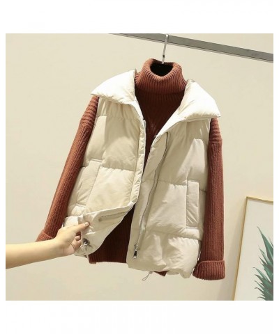 Puffer Vest for Women Stand Up Collar Down Vest Lightweight Padded Gilet Zip Quilted Vest Winter Sleeveless Coat 03beige Vest...