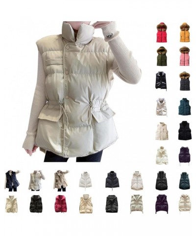 Puffer Vest for Women Stand Up Collar Down Vest Lightweight Padded Gilet Zip Quilted Vest Winter Sleeveless Coat 03beige Vest...