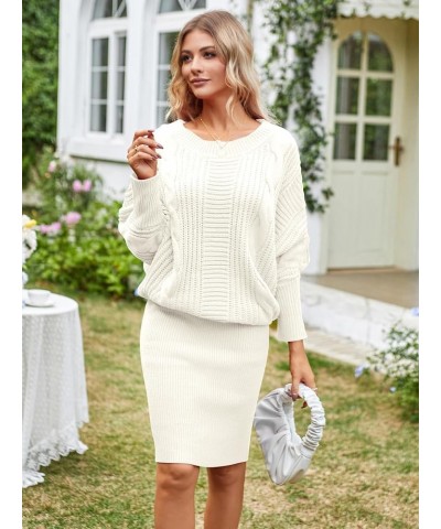 Oversized Sweater Dresses for Women 2024 Batwing Long Sleeve Pullover Bodycon Sweater Dress Cream White $16.45 Sweaters