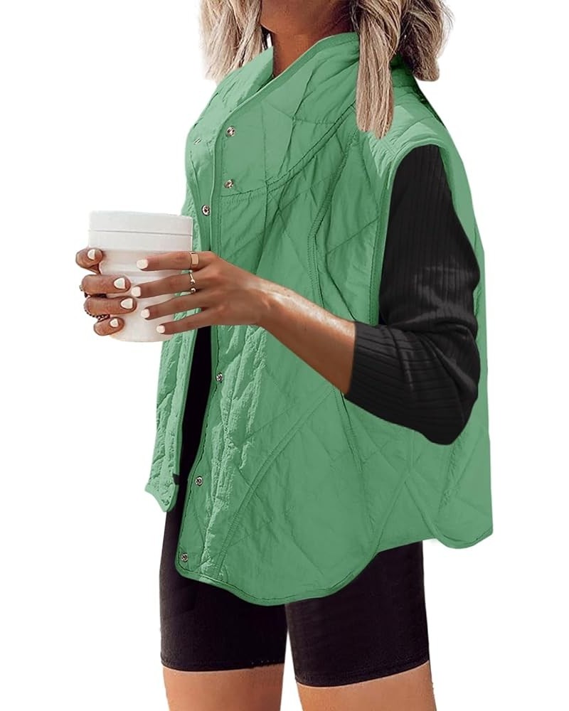 Womens Quilted Vest Oversized Puffer Vest Lightweight Puffy Outerwear with Pockets Button Down Padded Gilet Dark Mint $19.80 ...