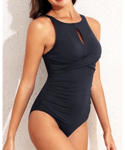 Women One Piece Swimsuits Tummy Control Bathing Suits High Neck Cutout Twist Front Swimwear 1 Black $20.78 Swimsuits