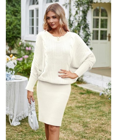 Oversized Sweater Dresses for Women 2024 Batwing Long Sleeve Pullover Bodycon Sweater Dress Cream White $16.45 Sweaters