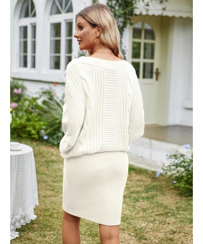 Oversized Sweater Dresses for Women 2024 Batwing Long Sleeve Pullover Bodycon Sweater Dress Cream White $16.45 Sweaters