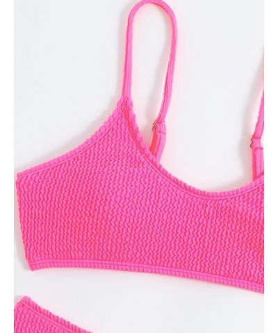 Bikini Sets for Women Solid Textured Bikini Bathing Suits 2 Piece Swimsuit Solid Hotpink $21.41 Swimsuits