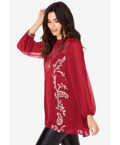 Women's Plus Size Embellished Keyhole Tunic Ivory $28.68 Tops