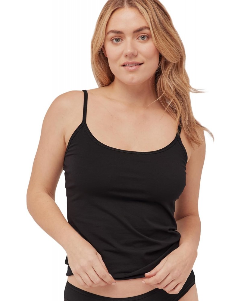 Women's Organic Cotton 3/4 Sleeve Tank Top Camisole with Built-in Shelf Bra in Black, X-Small $12.48 Tanks