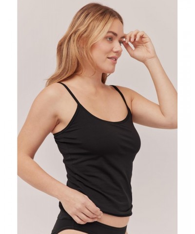 Women's Organic Cotton 3/4 Sleeve Tank Top Camisole with Built-in Shelf Bra in Black, X-Small $12.48 Tanks