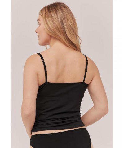 Women's Organic Cotton 3/4 Sleeve Tank Top Camisole with Built-in Shelf Bra in Black, X-Small $12.48 Tanks