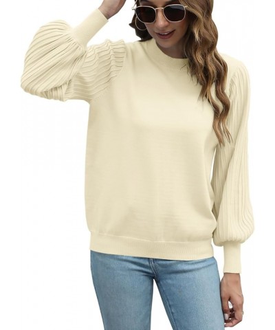 Women's 2023 Casual Crewneck Pleated Lantern Long Sleeve Pullover Sweater Loose Ribbed Knit Jumper Tops Beige $23.77 Sweaters