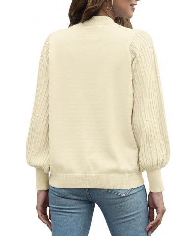 Women's 2023 Casual Crewneck Pleated Lantern Long Sleeve Pullover Sweater Loose Ribbed Knit Jumper Tops Beige $23.77 Sweaters