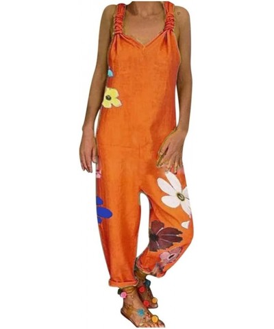 Boho Jumpsuit for Women, Fashion Printed Retro Bohemian Art Loose Casual Linen Suspender Pants Jumpsuits, S-5XL Orange $5.26 ...