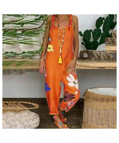 Boho Jumpsuit for Women, Fashion Printed Retro Bohemian Art Loose Casual Linen Suspender Pants Jumpsuits, S-5XL Orange $5.26 ...