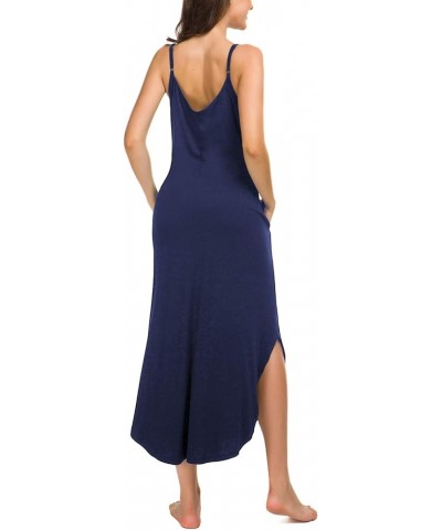 Nightgowns for Women Sexy Lingerie Dress Soft Full Slips Dresses with Pockets S-XXL Navy Blue $13.16 Sleep & Lounge