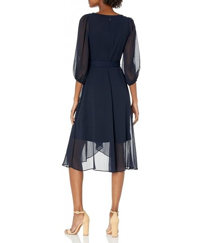 Women's Balloon Half Sleeve Faux Wrap Midi Dress Navy $39.62 Dresses