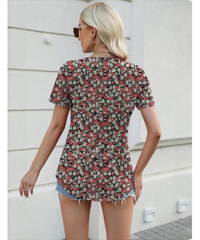 Womens Square Neck Short Sleeve Tunic Tops Loose Pleated Front T Shirts Curved Hem Casual Summer S-3XL Red White Floral $11.9...