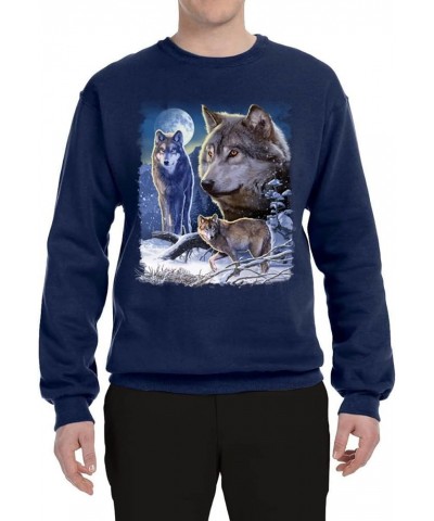 Wolves and The Moon in The Winter Night Animal Lover Unisex Crewneck Graphic Sweatshirt Navy $17.32 Hoodies & Sweatshirts