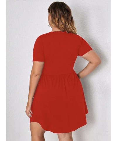 Women's Plus Size Button Front Short Sleeve Scoop Neck High Waist A Line Dress Plain Orange $19.37 Dresses