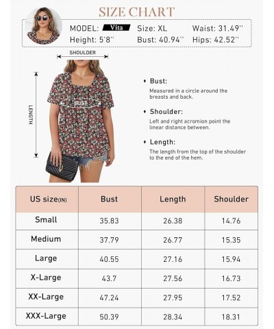 Womens Square Neck Short Sleeve Tunic Tops Loose Pleated Front T Shirts Curved Hem Casual Summer S-3XL Red White Floral $11.9...